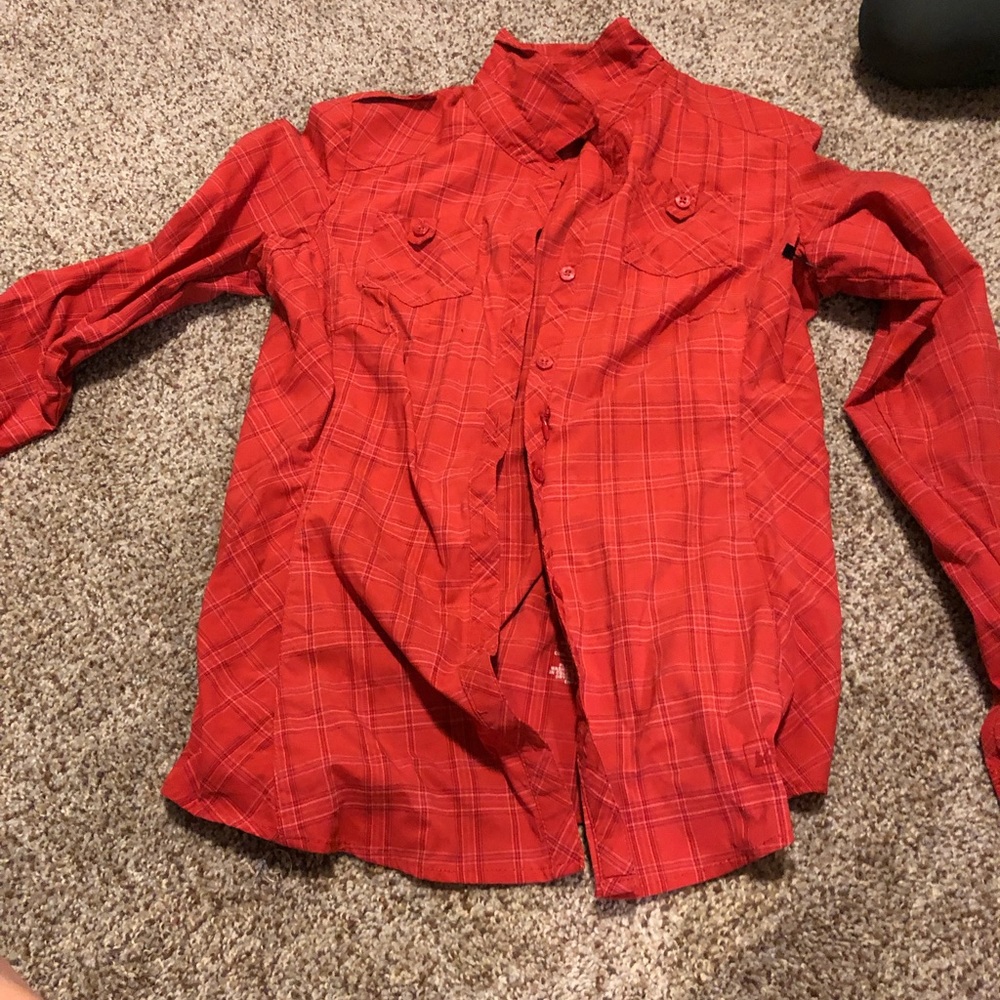 REI water resistant windbreaker orange plaid.